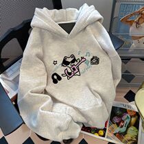 100% Pure Cotton Day Ensemble College Wind Printed Plus Suede Hat Sweatshirt Woman Autumn Winter Loose Oversize Couple Coats