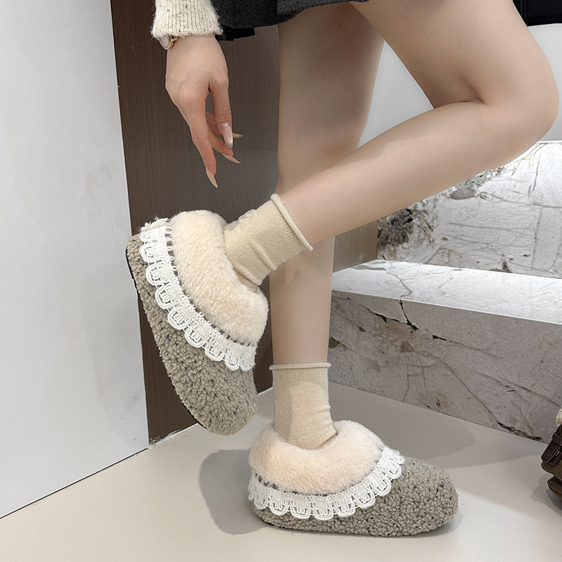 内增高仙女花边厚底加绒勃肯鞋女2025冬季新毛毛鞋一脚蹬保暖棉鞋,淘宝优惠券,粉丝福利购,淘宝优惠卷