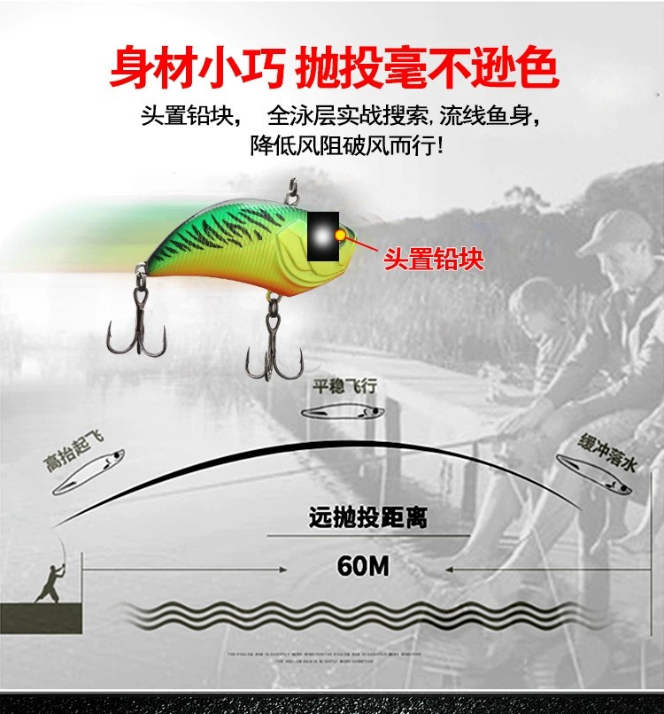 噪音版日系远投vib路亚饵胚体12.2g/5.5cm DIY配色鱼饵本体-图3