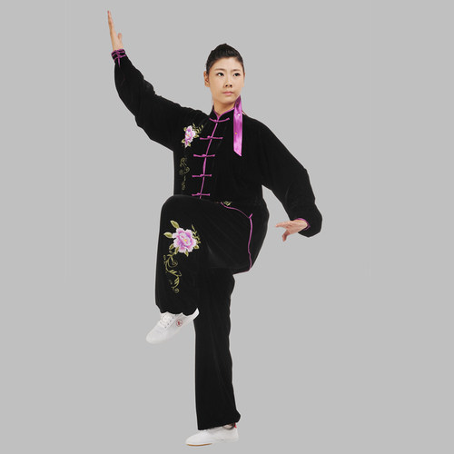 言一秋冬刺绣金丝绒富贵牡丹太极服练功服表演服一级立绒订做 - 图2