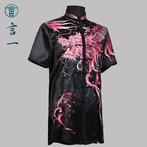 言一武术服真丝高端刺绣表演服桑蚕丝重工刺绣竞赛练功服青年男女 - 图1