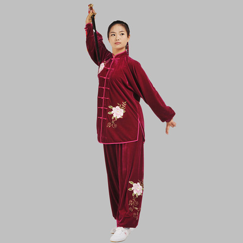 言一秋冬刺绣金丝绒富贵牡丹太极服练功服表演服一级立绒订做 - 图3