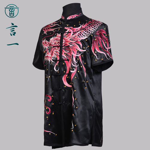 言一武术服真丝高端刺绣表演服桑蚕丝重工刺绣竞赛练功服青年男女 - 图2