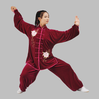 言一秋冬刺绣金丝绒富贵牡丹太极服练功服表演服一级立绒订做 - 图1