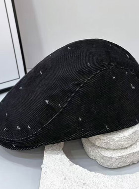 网红小纹路贝雷帽女日系复古秋冬天画家帽百搭软妹可爱八角帽帽子