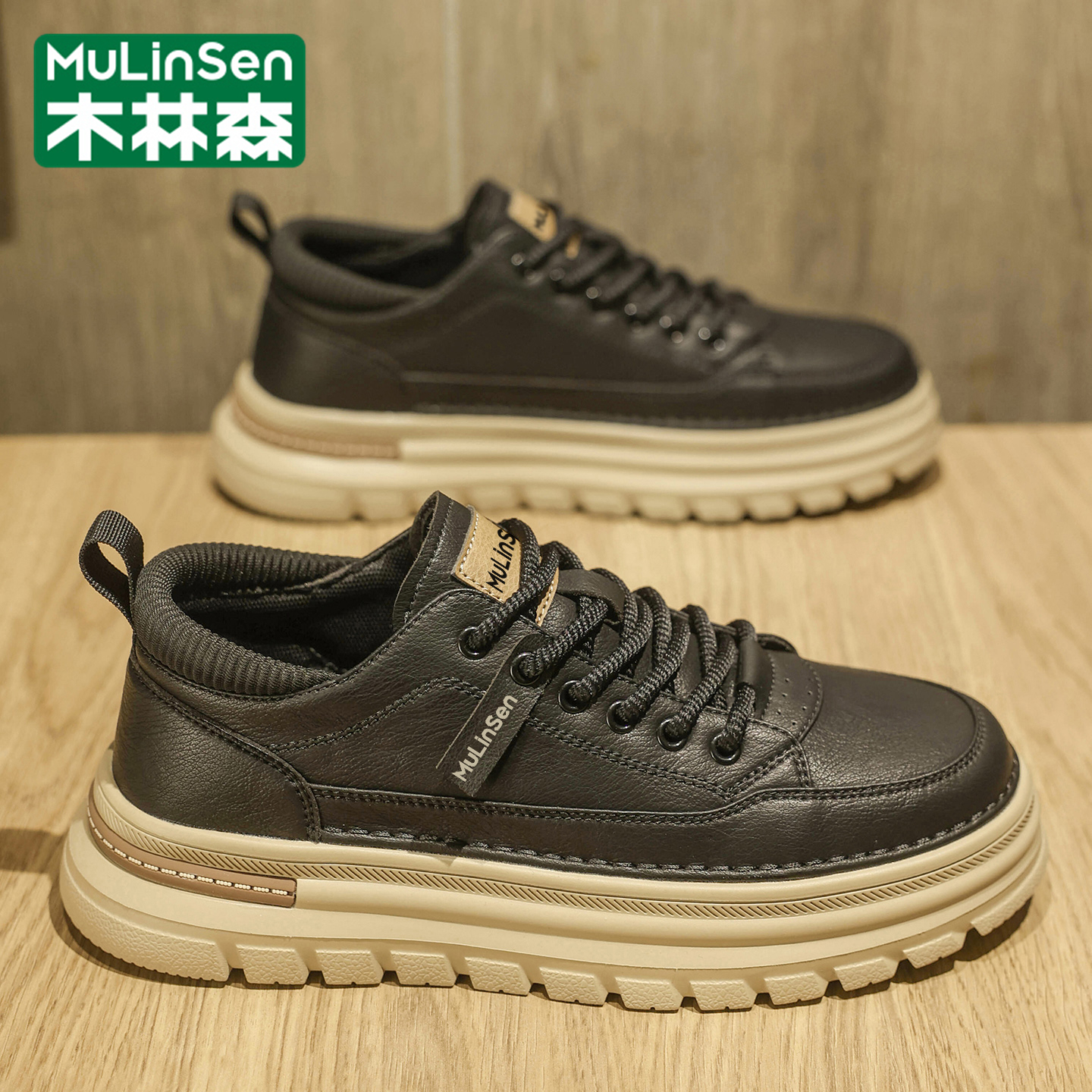 木林森马丁靴男款冬季潮流运动休闲商务英伦黑色低帮工装皮鞋短靴 - 图2