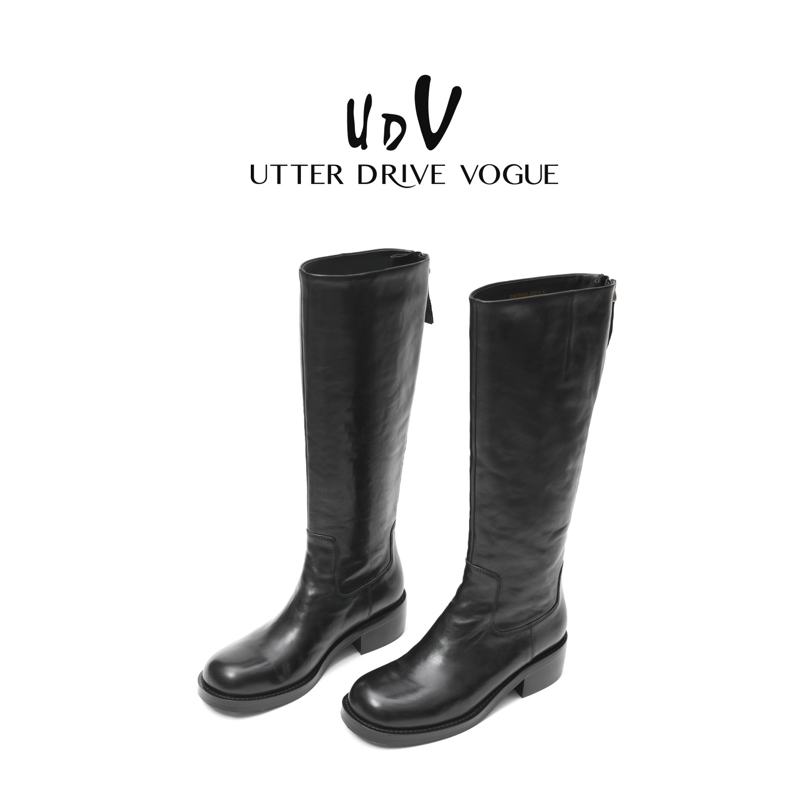UDV油蜡牛皮圆头粗跟高筒靴2025秋冬新款复古气质时尚高跟骑士靴,淘宝优惠券,粉丝福利购,淘宝优惠卷