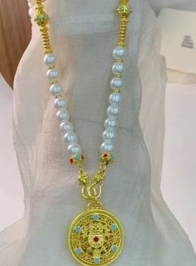 古法五福镂空圆盘项链女