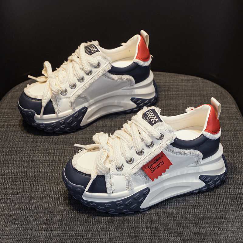 真皮内增高小白鞋女2025爆款新款秋季厚底松糕休闲运动老爹鞋子潮,淘宝优惠券,粉丝福利购,淘宝优惠卷