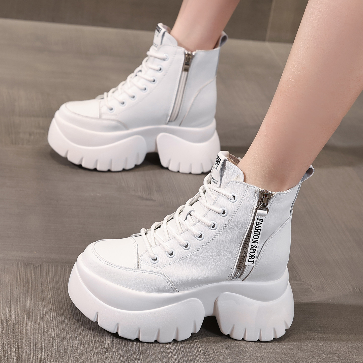 真皮内增高马丁靴女2025新款秋冬百搭高帮小白鞋厚底白色加绒短靴,淘宝优惠券,粉丝福利购,淘宝优惠卷