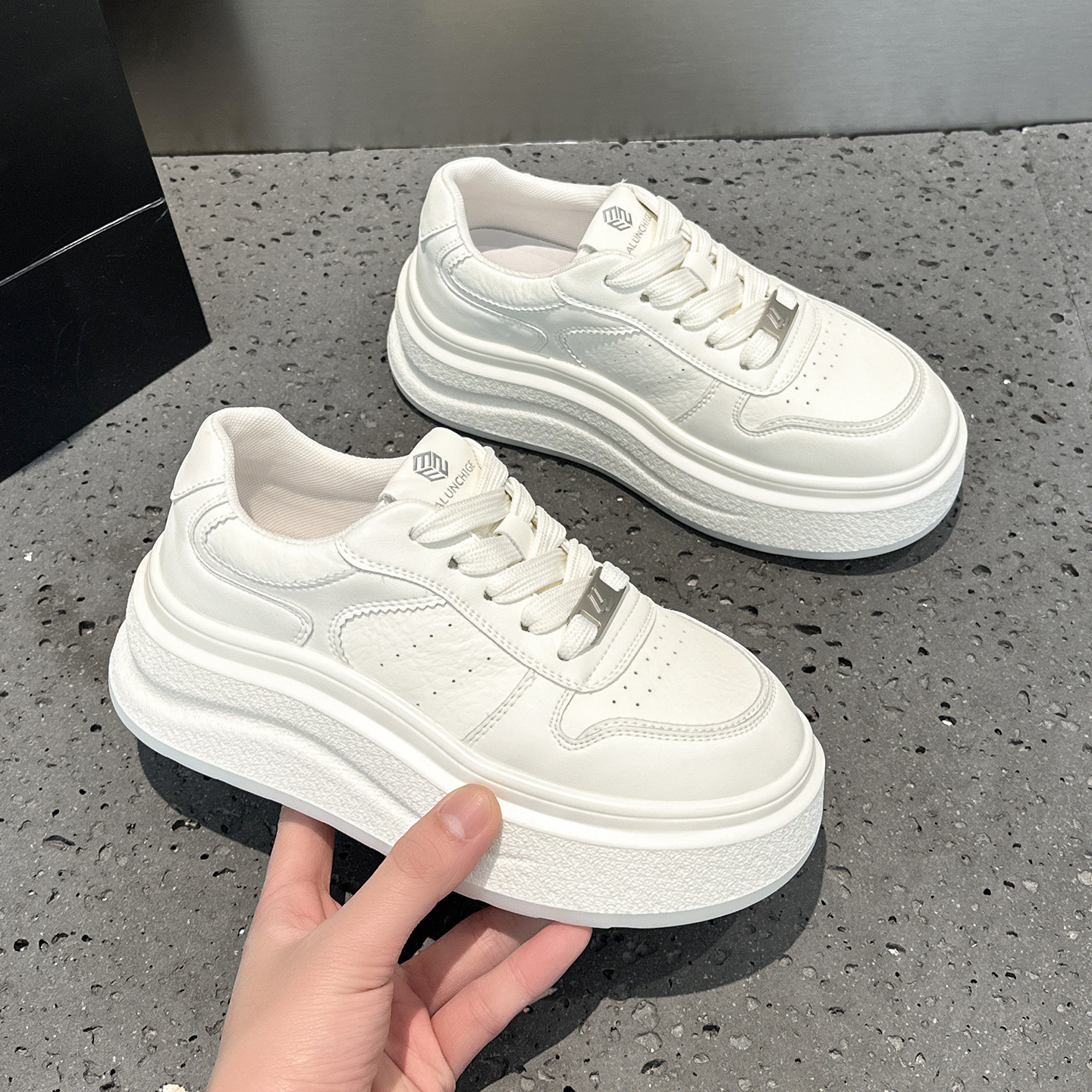 真皮小白鞋女2026春季新款百搭松糕厚底增高牛皮透气休闲运动板鞋,淘宝优惠券,粉丝福利购,淘宝优惠卷