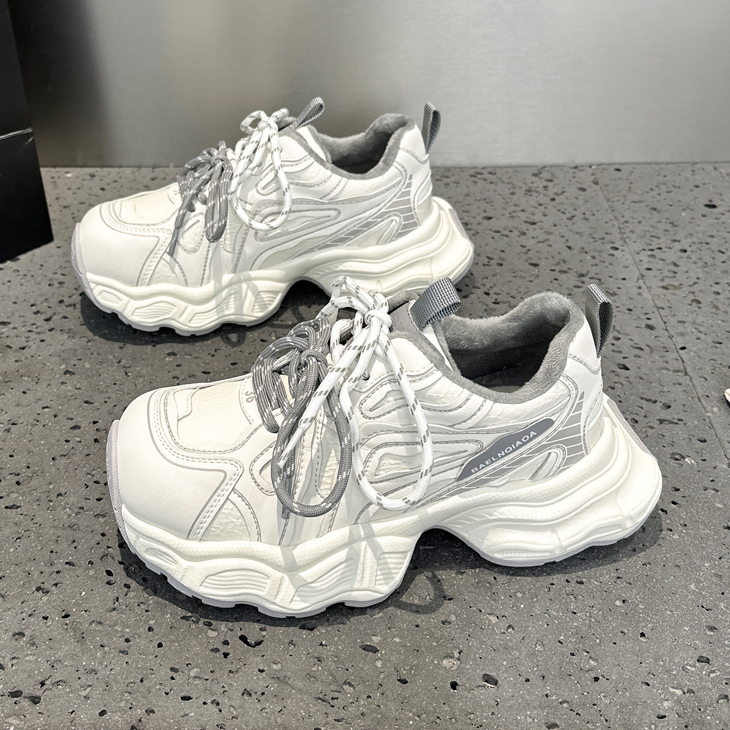 欧洲站双鞋带老爹鞋女2025新款秋冬加绒小白鞋厚底增高运动休闲鞋,淘宝优惠券,粉丝福利购,淘宝优惠卷