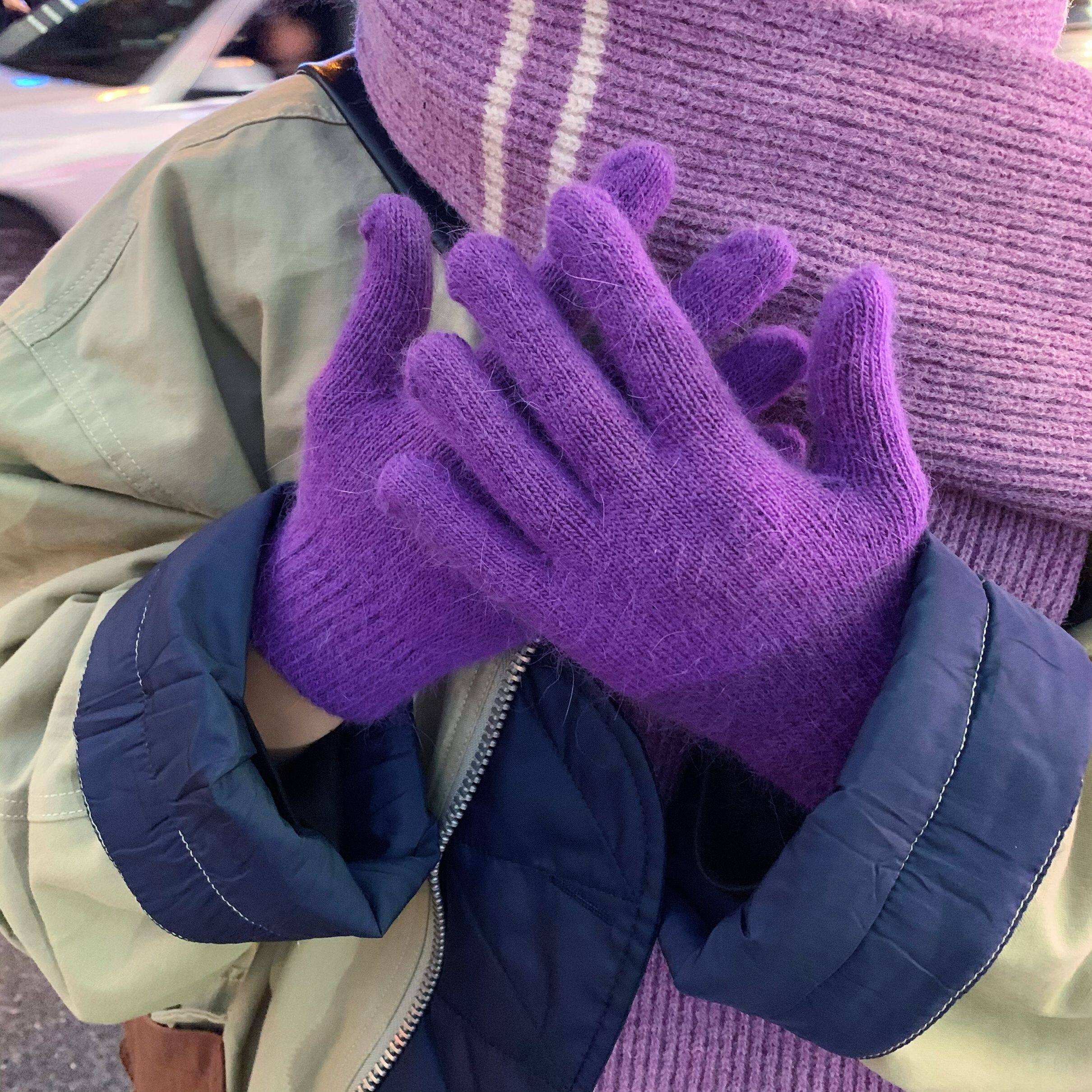 姚叔叔/升级版！颜色好看自带滤镜百搭加绒保暖兔毛五指手套秋冬