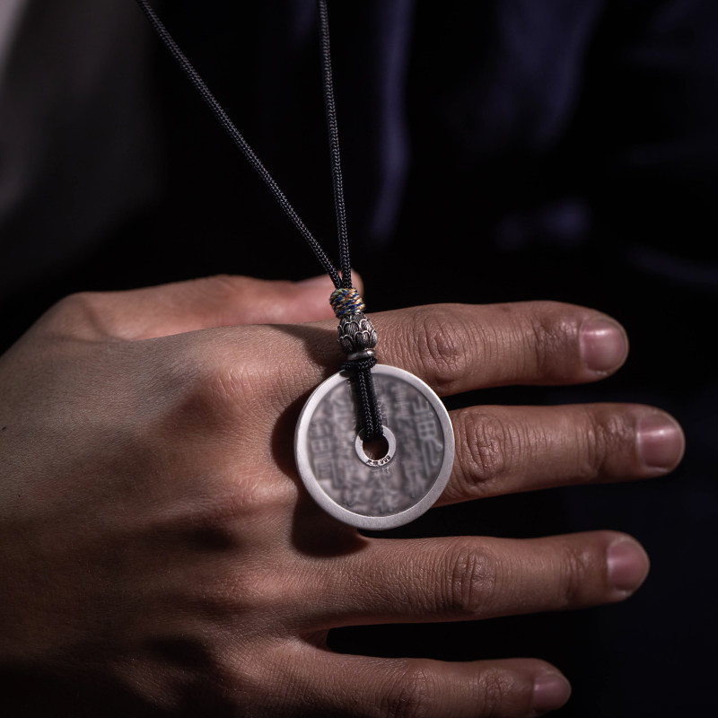 纯银999山鬼花钱平安扣手工吊坠 自在缘项坠/吊坠