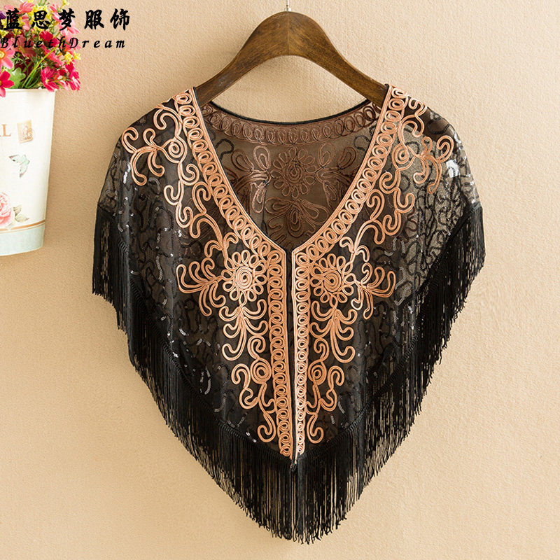 夏季披风中国风流苏盘花网纱小外搭 蓝思梦服饰短外套