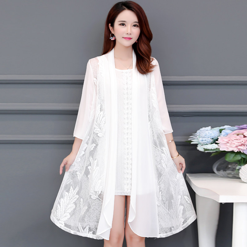 中长款中袖开衫百搭大码胖mm雪纺 蓝思梦服饰短外套