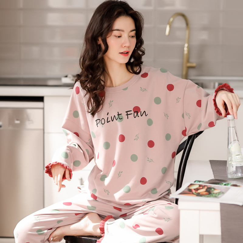 蜜妮佳服饰专营店睡衣女春秋季纯棉长袖韩版甜美可外穿两件套春秋款女士家居服套装1