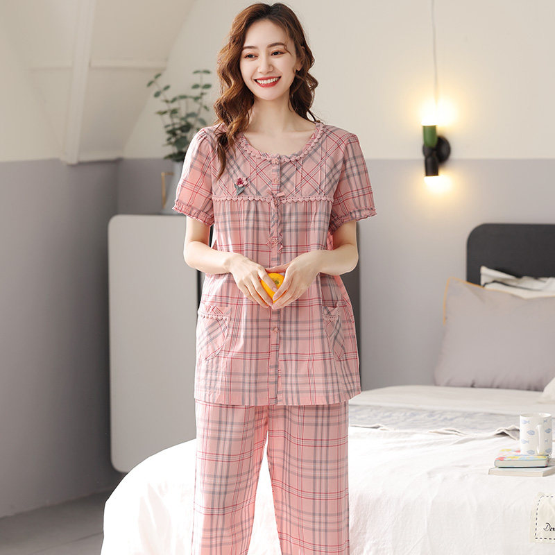 女士纯棉短袖七分裤中老年妈妈睡衣 蜜妮佳服饰睡衣/家居服套装