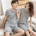 Bộ đồ ngủ đôi mùa hè cotton ngắn tay Hàn Quốc quần áo ngủ bình thường tươi cotton mùa hè nam phục vụ nhà - Bộ Pajama