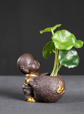 新中式风小和尚水培植物家居装饰