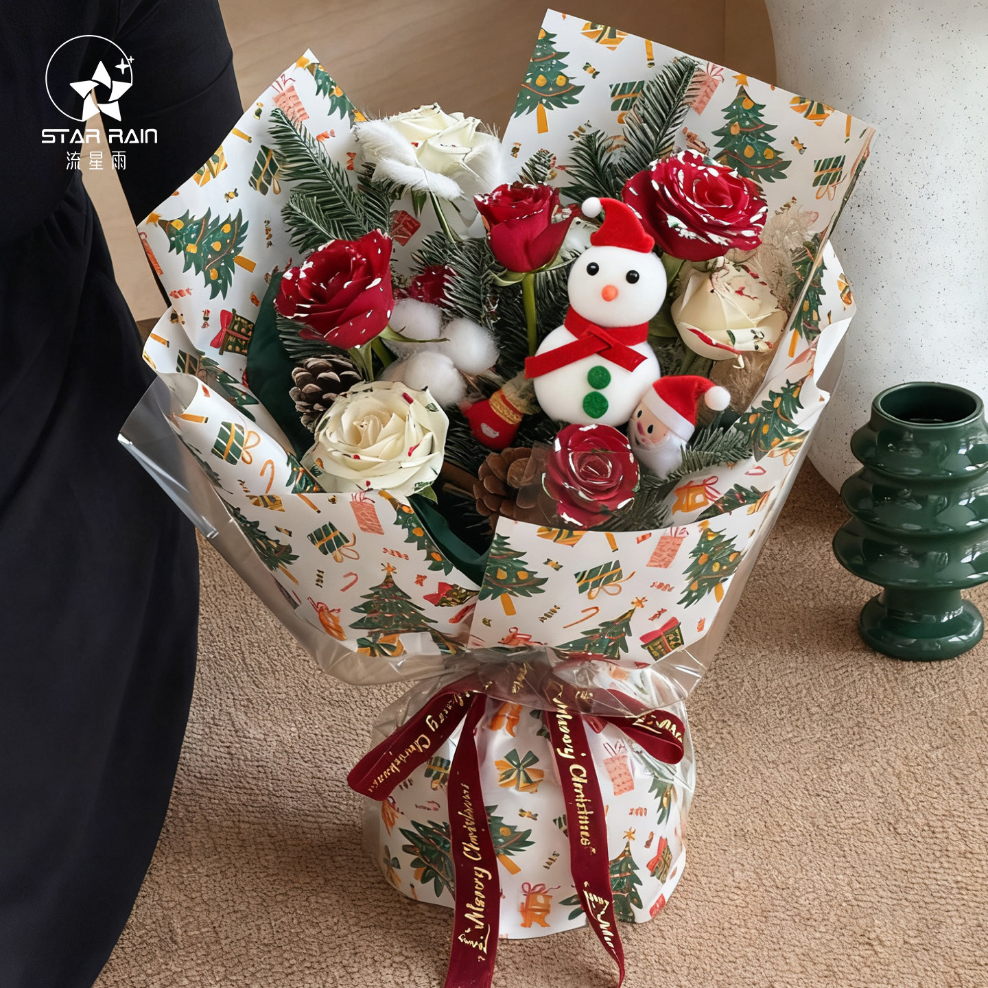 流星雨圣诞节乒乓菊表情卡通麋鹿雪人造型diy花束装饰配饰材料包,淘宝优惠券,粉丝福利购,淘宝优惠卷