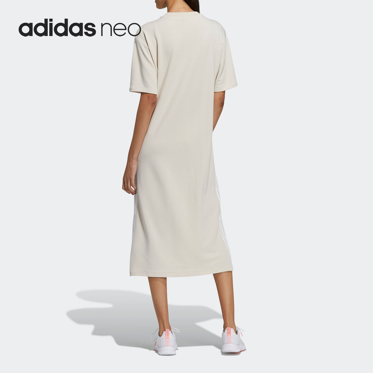 Adidas/阿迪达斯正品NEO 女子短袖三条纹长款运动连衣裙 H45105 - 图0
