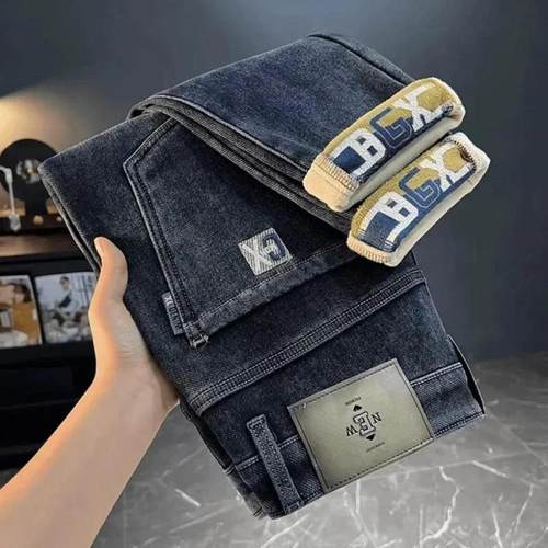 瑞晓服装精品秋冬新款加绒加厚e水洗牛仔裤男潮牌时尚轻奢百搭弹 - 图1