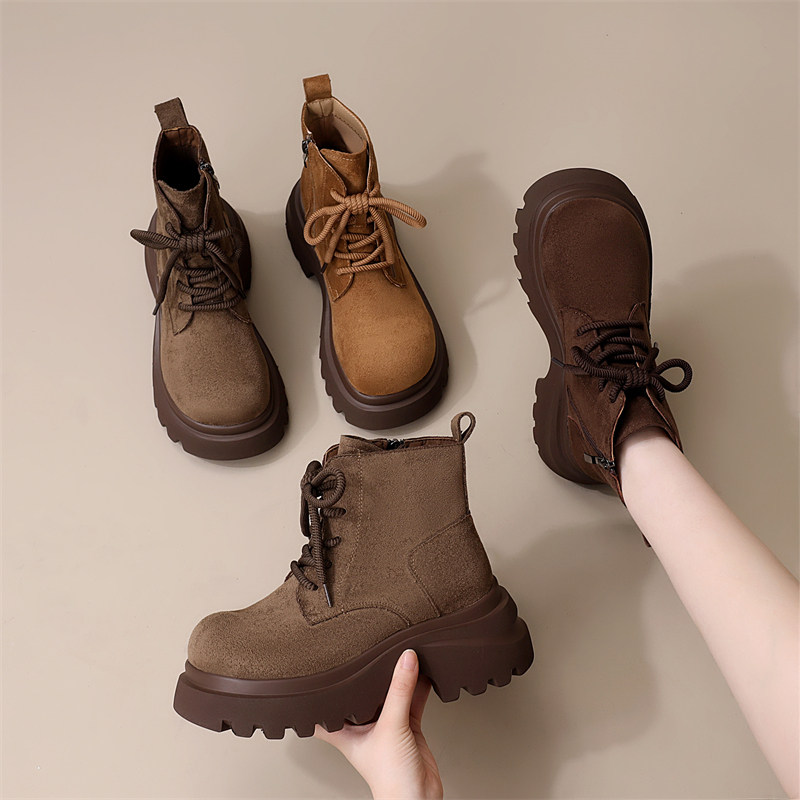 厚底复古马丁靴女2025新款秋季英伦软底单靴绒面配裙增高加绒短靴,淘宝优惠券,粉丝福利购,淘宝优惠卷