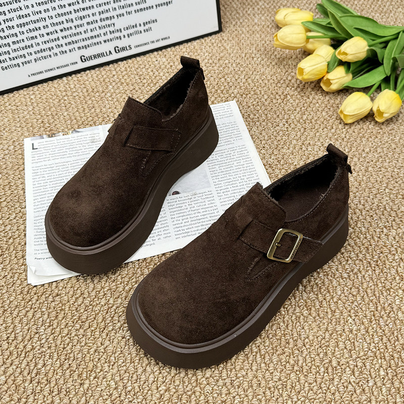 厚底勃肯鞋女2025新款春秋低帮一脚蹬显瘦单鞋绒面增高配裙乐福鞋,淘宝优惠券,粉丝福利购,淘宝优惠卷