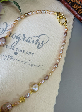 高级糖果色炫彩巴洛克珍珠项链串联原创小众设计不撞款重工手作女