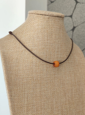 项链吊坠天然老蜜蜡小清新锁骨链