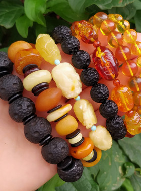 纯天然蜜蜡琥珀编织复古