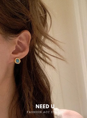 NeedU复古老钱风蓝石项链戒指