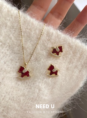 UeedU红色马年小马项链耳钉套装