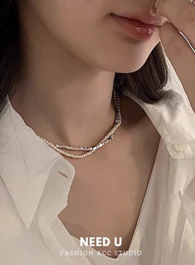 NeedU双层碎银子珍珠项链手链女