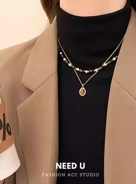 NeedU猫眼石串珠高级感叠戴项链