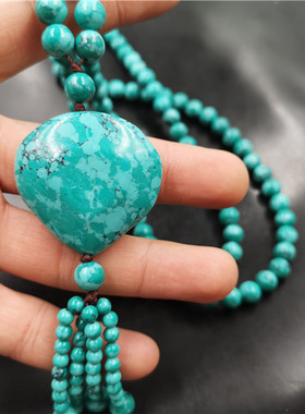 华夏美玉仿绿松石女款鸡心毛衣链