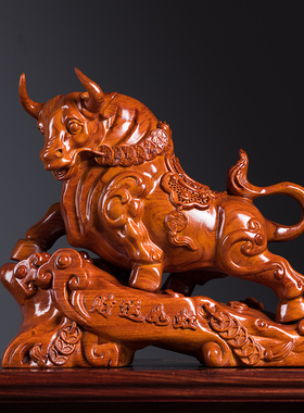 黑檀实木生肖牛摆件财运如虹