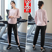 Fat MM Plus Fat Increase Code 200 Catty Sports Suit Woman Spring Autumn Style Fitness Room Yoga Service Long Sleeve Speed Dry Morning Run