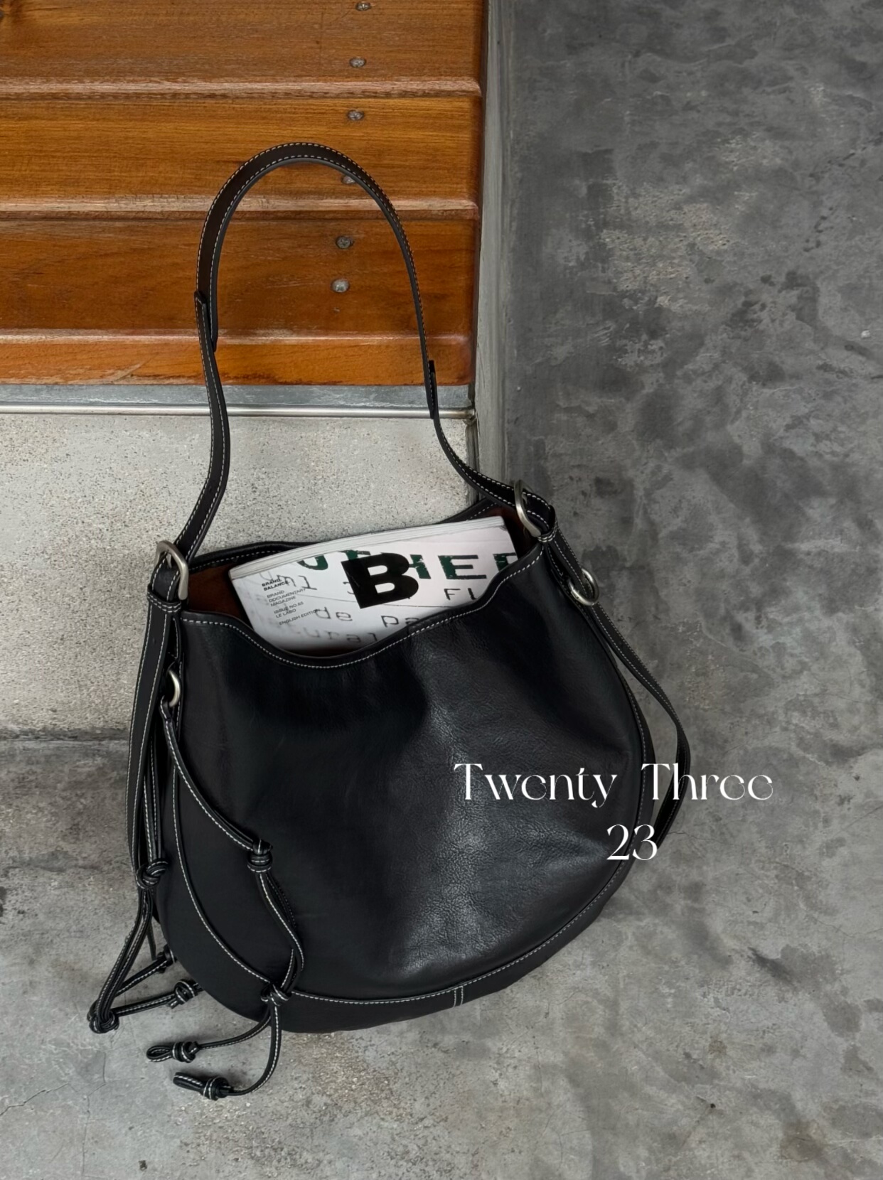 Twenty Three头层植鞣牛皮大容量单肩托特包慵懒风斜挎半月马鞍包 - 图3