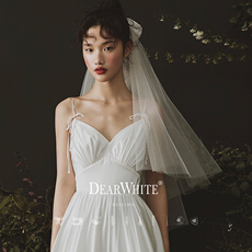 Фата 亲爱的白正品《云月》蝴蝶结复古头纱新娘主婚纱求婚领证拍照头饰 Dearwhite