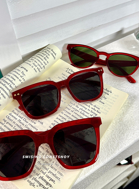 网红款薄款红色墨镜防晒