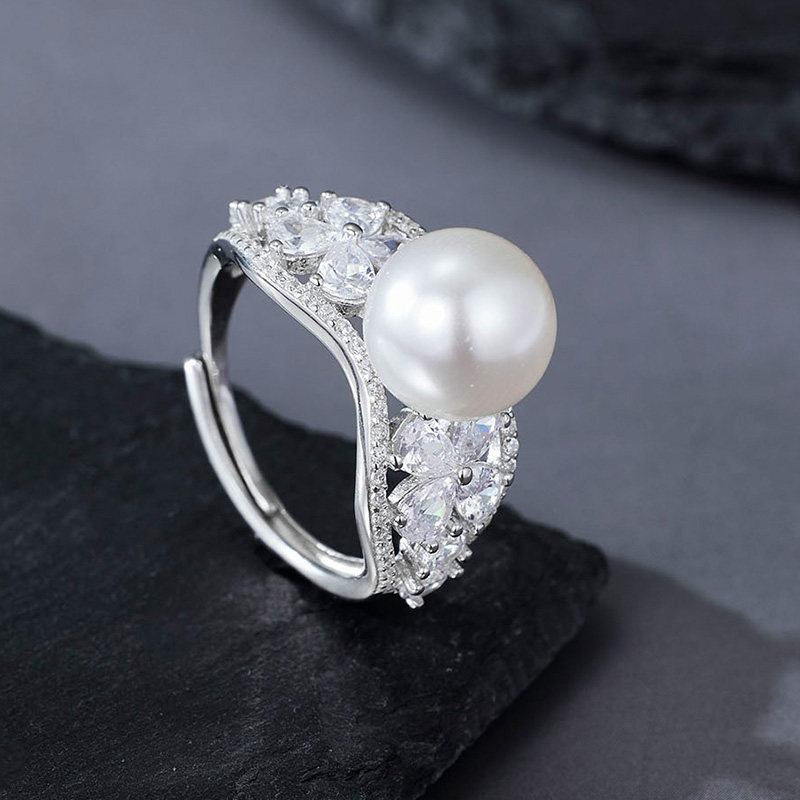 S925 sterling silver ring female DIY pearl ring accessories