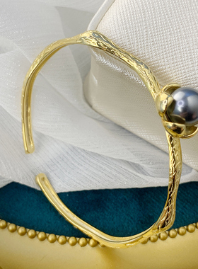 欧美新款饰品S925纯银珍珠手镯女ins气质时尚通勤手环DIY空托配件