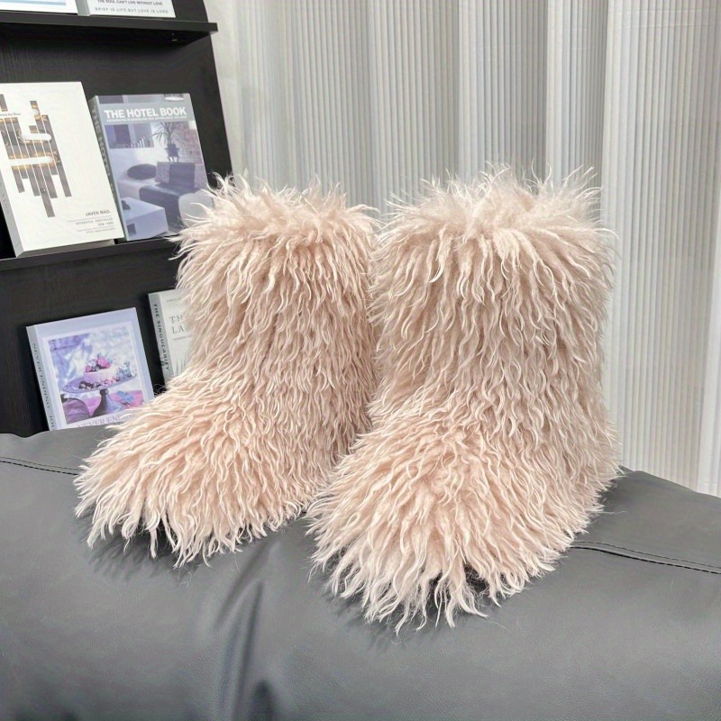 毛毛长筒靴gal系可爱仿貉子狐狸25cm高筒涩谷辣妹y2k欧美雪地靴 - 图1