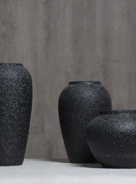 景德镇粗陶罐现代简约黑色百搭陶瓷花瓶插花花器家居酒店玄关