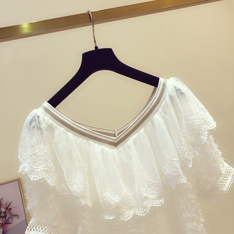 子墨精品时装夏季新款荷叶边拼接V领薄款雪纺衫女设计感洋气甜美显瘦上衣2