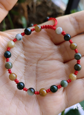 手工编织简约民族风转运红绳圆珠款天然玉石手链可调节男女情侣