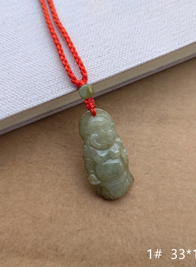 天然玉石老油青布袋站佛公送手工编织挂绳宝宝男女翡翠玉吊坠红绳