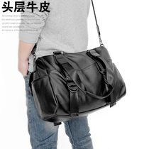 Left Mori Men Genuine Leather Baotou Layer Cow Leather Single Shoulder Bag Soft Leather Slanted Satchel Bag Large Capacity Travel Bag Handbag
